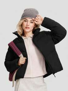 Beneunder Women's Fluffy White Down Coat (Stand Collar, High Warmth) PF004 - Autumn Rock Brown - View 8