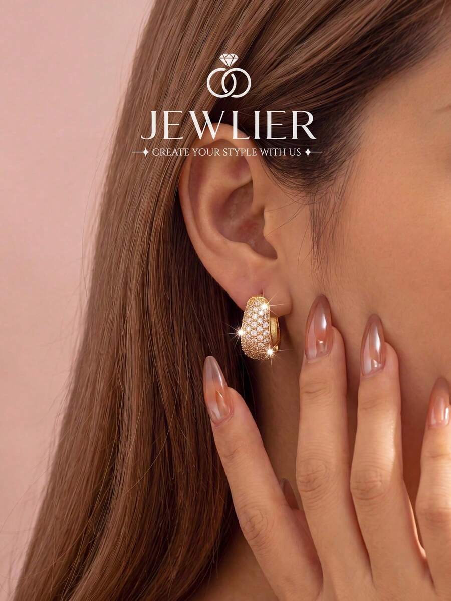 1 Pair Luxury Micro-Inlaid Earrings, Suitable For Daily Wear, Parties And As Valentine's Day Gift