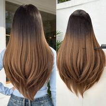 HEYPINK Long Wavy U Part Half Wig Synthetic Clip‑In Hair Extensions Ombre Balayage 7 Shades Soft Curly Half‑Head Wig Easy To Wear For Daily Cosplay Party - Black Brown - View 12