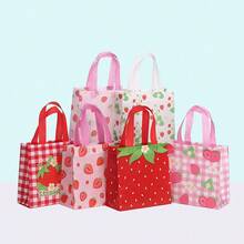Pink Strawberry Pattern Printed Non-Woven Shopping Bags, Suitable For Preschool Party Birthday Atmosphere Decoration, Classroom Prizes, Theme Party Gift Packaging, Home Gathering Item Storage, Party Gift Packaging Christmas Thanksgiving Baby Shower Wedding - Multicolor - View 7