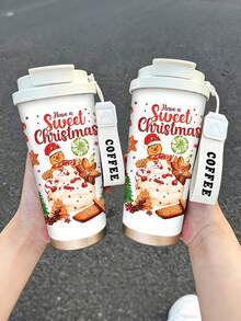 1pc/5pcs 500ml Stainless Steel Insulated Coffee Travel Mug, With Hanging Rope, White Sweet Christmas Gingerbread Man Candy Cookie Christmas Print, Reusable Leak-Proof Portable Commuter Cup, Suitable For Office, Commuting, Outdoor, Cute Christmas Gift, Suitable For Men And Women - Multi-color - Sweet Christmas - View 7