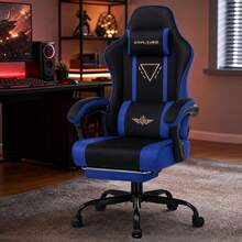 Fabric Gaming Chair With Footrest, Ergonomic Computer Desk Chair With Pocket Spring Cushion Home Office High Back Lumbar Support Heavy Duty Wide - Blue - View 10