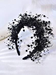 黑色人造珍珠新娘髮箍，手工女款髮飾，適合婚禮與派對 - 黑色 - 查看 5