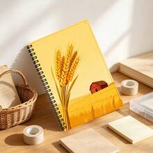 A5 "Golden Wheat Waves" Spiral Bound Notebook (100 Pages) - Autumn Farm Barn Themed Coil Notebook, Rustic Pastoral Style Journal For Students And Nature Lovers - Lined Book - View 3