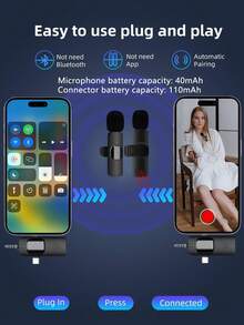 無線迷你麥克風，相容 iPhone、Android 手機－領夾式領口麥克風，適用於音訊影片錄製與 Vlog - 黑色 - 查看 5