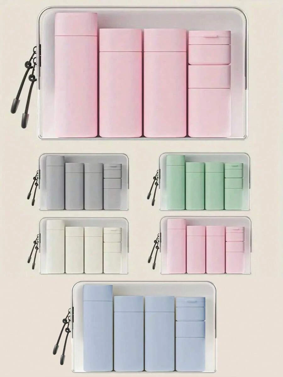 6pcs Travel Set, Includes Shampoo, Body Wash, Lotion, Moisturizer Bottles, Empty Cosmetic Containers, Portable Storage Set - Multicolor - View 1