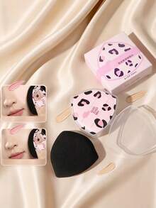 GUOXIAONIU 1Pc Leopard Print Makeup Sponge, Large Round‑Pointed Design, Ultra Soft Skin‑Friendly, Wet & Dry Dual‑Use, Full Coverage Concealer For Foundation & Setting Powder, With Storage Case, Portable Exquisite Gift Cosmetic Tool - Leopard Print - View 11