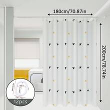 1pc Yellow Triangle Pattern Shower Curtain, Bathroom Wet/Dry Separation Partition Curtain, Suitable For Home, Hotel, School Dormitory, Includes Hanging Rings - White - View 13