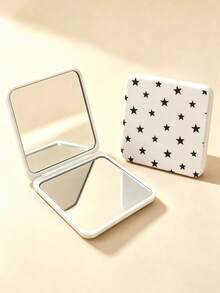New Star Print Portable Square Makeup Mirror, Double-Sided Square Makeup Mirror, Women's Foldable Makeup Mirror, Compact Minimalist Makeup Mirror, Mini Makeup Mirror Suitable For Wallet And Travel, Star Pattern Density And Position Size Random - Multicolor - View 11