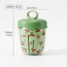Overnight Oats Containers With Lids, Clear Plastic Storage Jars With Lids, Yogurt Meal Prep Containers, Salad Jars With Strainer, Double Layer Food Jars & Canisters, Portable Overnight Oats Jars With Handle, Cherry Bow Pattern, School Office - Multicolor - View 16