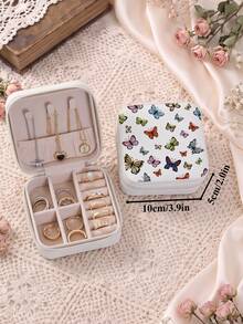 Women'S Jewelry Box With Butterfly Print-Portable Travel Jewelry Storage Case For Women Ring Earring Necklaces-Top Choice For Holiday Gift - Butterfly Design - View 9