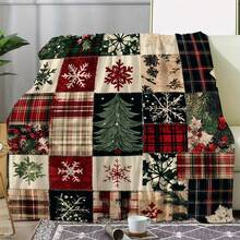Christmas Patchwork Plaid Snowflake Christmas Tree Print Flannel Blanket, Soft And Comfortable Throw, Christmas Gift, Christmas Blanket, Autumn Home Decor, Bedroom Decor, Room Decor - Multicolor - View 11