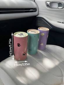1pc Cute Sticker Car Coin Mini Change Storage Box, Creative Cartoon Animal DIY Self-Adhesive Coin Bank, Tin Round Coin Storage Box, Car Accessories Organizer, Car Interior Decor Storage Can - A - View 4
