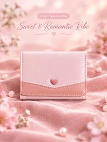 Women's Cute Small Wallet, Heart-Shaped Colorblock Short PU Leather Coin Purse (Light Pink & Light Purple) - Multicolor - View 8