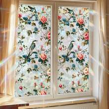 Ins French Vintage Bird & Rose Static Cling Window Film, Privacy Protection Sticker, No Glue, UV Protection, Sunshade & Heat Insulation, Bathroom Frosted Glass Sticker, Home Decor - Pastoral Bird Song Window Sticker - View 2