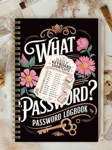 1pc Black Floral Password Logbook 8.15x5.7in With Keyboard Shortcut Sticker, For Usernames & Password Hints, Halloween Notebook Office Decor And Accessories Nurse Essentials Bible Study Materials - A - View 7
