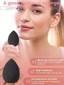 1/3/6/8Pcs Black Teardrop Makeup Sponges, Latex‑Free Soft Cosmetic Puff, Expands In Water, For Liquid Cream Powder Foundation Daily Makeup Tools - Multicolor - View 3
