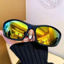 1 Pair Sporty Casual Glasses, All Season, Wrap-Around Full Frame, Colorful Coated Lenses, Multiple Colors Available, Men's Daily Outfit Decorative Accessory - Multicolor - View 5