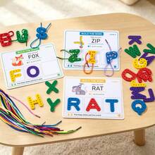 1 Set Wooden Letter Lacing Puzzle English Word Spelling Game For Kids, Fine Motor Skills Training, Early Education Teaching Toy - Multicolor - View 4