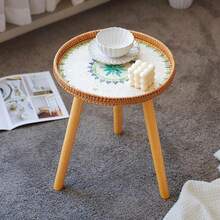Bàn cạnh tròn đan mây thủ công với mặt bàn họa tiết mosaic, phù hợp trang trí nhà phong cách Bohemian, bàn cạnh tròn nhỏ - Nhiều màu - Xem 5