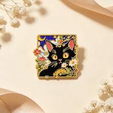 1 Pc Cartoon Flower & Cat Enamel Brooch, Cute Animal‑Shaped Badge, Pin For Backpacks & Clothes, Fashion Accessory, Gift For Friends - Multicolor - View 3