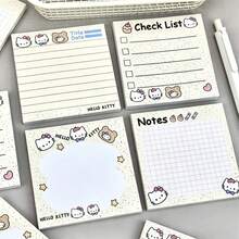 SANRIO 4pcs Cute Cartoon Hello Kitty Memo Pads, Multiple Inner Page Styles: Checklist / Lined / Grid, Thick Paper No Bleed-Through, Student Study Plan Tracking, Office Memo Notepad, High-Aesthetic Stationery - A - View 3