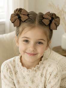 2PCS Fall Winter Brown Knit Bows For Girls Brown Wavy Lace Trim Decor Alligator Clips Party Wedding Daily Hair Clips Kids Hair Accessories - Multicolor - View 4