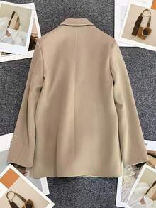Spring/Summer Women's Solid Color Long Sleeve Double-Breasted Blazer, Notched Collar | Suitable For Dates, Parties, Outings And Holiday Celebrations - Ginger - View 6