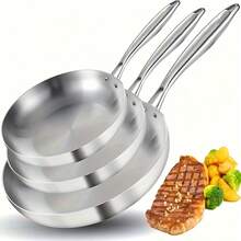 1pc Thick 316 Stainless Steel Frying Pan/Wok/Chef Pan, Multi-Layer Steel Structure Non-Stick Flat Bottom Pan, Even Heat Distribution, Coating-Free, Suitable For Gas Stove And Induction Cooktop - View 2