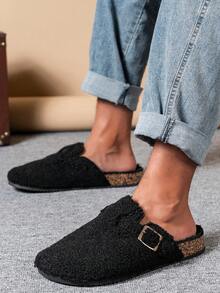 Men's Casual Retro Slouchy Mule Slippers With Adjustable Buckle, Available In Thermal Lined Autumn/Winter Style And Non-Fleece All-Season Style - Black - View 3