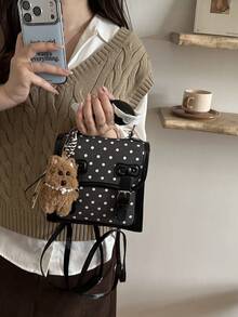 Cute Polka Dot Bow Fashionable New Highly Attractive Versatile Chic Personalized Backpack - Black - View 6