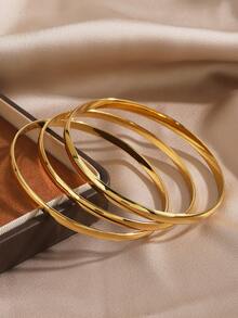 1/3/6/12pcs Stainless Steel Fashion Popular Curved Round Bangle Suitable For Women Daily Wear And Party - Yellow Gold - View 3