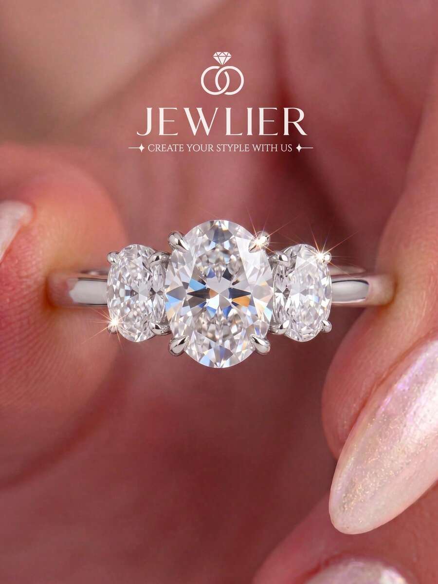 1pc 3-Stone Diamond Ring, Elegant Women's Jewelry Gift