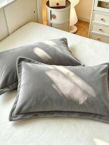 1PC/2pcs Velvet Solid Color Pillowcase, Soft Cozy Plush Pillow Cover For Bedroom Decor, 1PC - Dark Grey - View 8