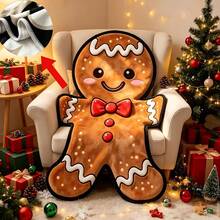 Cute Gingerbread Man Shaped Flannel Blanket, Soft Cozy Throw Blanket, Christmas Blanket Autumn Home Decor - Multicolor - View 4