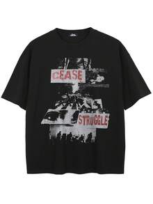 Tiny Spark Punk Streetwear Black Tee Shirt Vintage Poster Graphic Grunge Style - Black - View 2