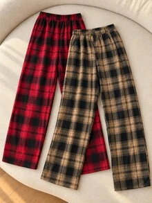 Women Sleep Bottoms - Red/Brown - View 2