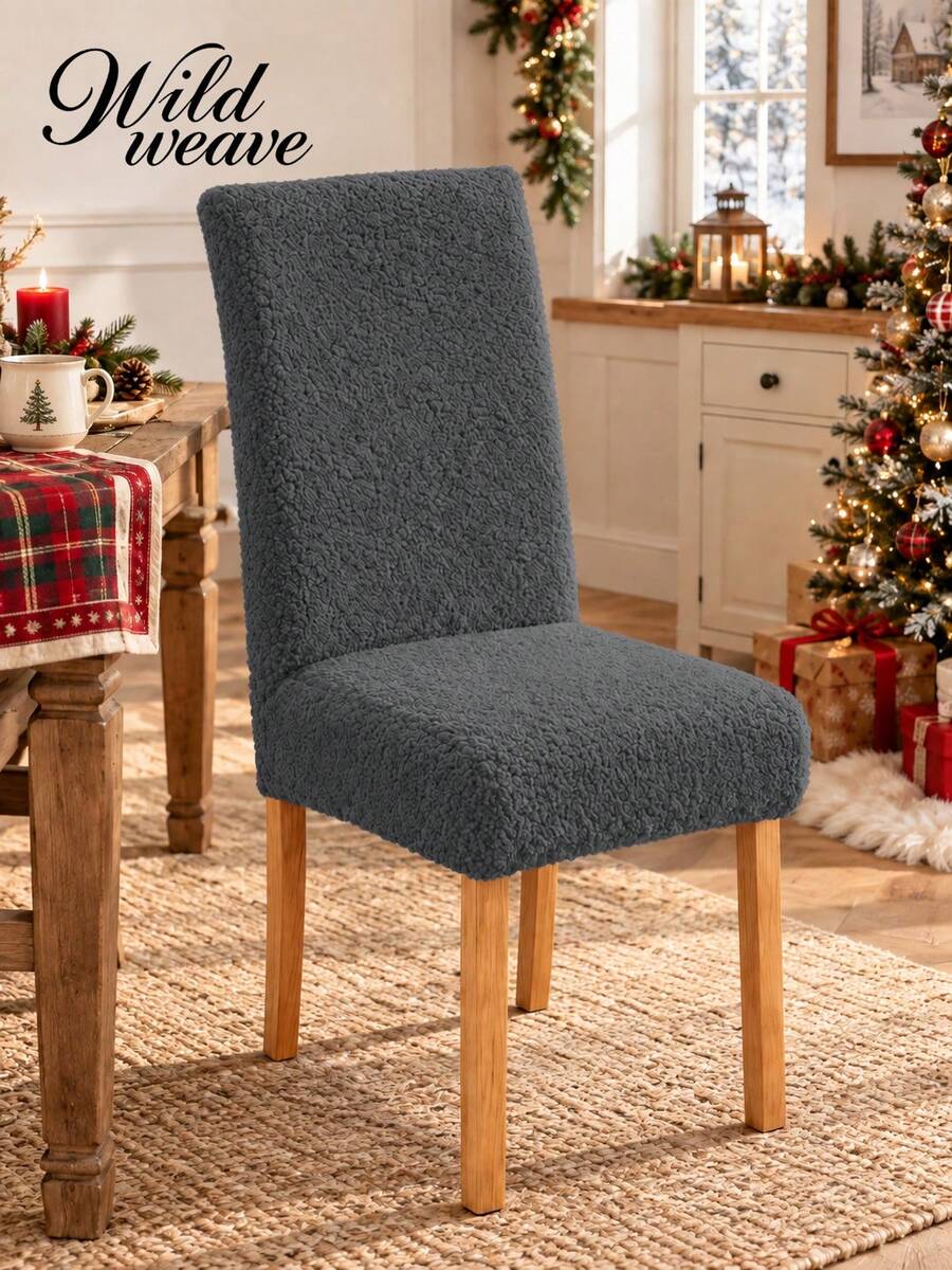 1/2/4pcs Granulated Cashmere Plush Elastic Thickened Solid Color Dining Table And Chair Covers, Suitable For Various Occasions And Holidays, Including Christmas Chair Covers, Banquet Chair Covers, Party Chair Covers, And Kitchen Chair Covers. - Grey - View 1
