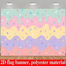 2D Plane Macaroon Sweet Ripple Candy Crumbs Theme Background Cloth, Gradient Contrast Wave Collocation, Convenient To Use Without Power Supply, Suitable For Indoor And Outdoor Scenes. Wall Decoration, Suitable For Room Decoration. - 1 - View 4