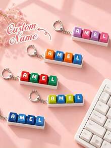 Personalized Custom English Name Keyboard Keycap Keychain, Customizable Exclusive English Name, Colorful Letter Keycap Creative Keychain, Multi-Color Combination Optional, Computer Bag Backpack Pendant, School Bag Key Hanger, Office Personalized Accessory, Mechanical Key, Programmer Computer Enthusiast Birthday Gift, Halloween Christmas Holiday Gift - Multicolor - View 4