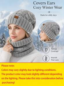 Cable-Knit Hat Set; Crafted From Soft, Stretchy Knit Fabric And Featuring Ear Flaps And A Plush Lining For Wind Protection And Warmth. Designed For Cycling, Skiing, And Winter Outdoor Activities; One Size Fits All. - Multicolor - View 16