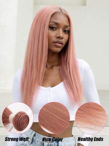 QVR QUEEN VIRGIN REMY QVR Rose 1pc Bundel Rambut Manusia Lurus Emas Panjang Lurus Warna Pink untuk Ekor Kuda 22-26 Inci - S Mawar Merah Muda - View 3