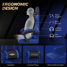 Fabric Gaming Chair With Footrest, Ergonomic Computer Desk Chair With Pocket Spring Cushion Home Office High Back Lumbar Support Heavy Duty Wide - Blue - View 5