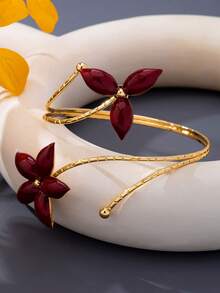 1pc Exquisite Vintage Burgundy Enamel Bubble Flower High-End Line Arm Cuff Niche Design Versatile Accessory - Burgundy - View 4