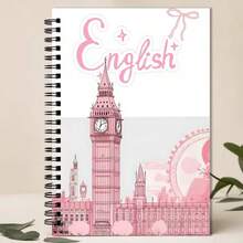1pc A5 Size English Practice Notebook, Spiral Bound, Pink Floral Design Cover With Cute Pink Bow Decoration, Pen-Style Language Learning Workbook With Spiral Line Pattern, Suitable For Students' English Course Practice - One Book (50 Pages, 100 Pages) - View 10