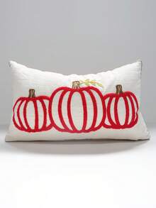 1pc Autumn Limited Pumpkin Embroidery Lumbar Pillow Case, Dual Color Options, Sofa Atmosphere Cushion Cover, Bedroom Bedside Healing Throw Pillow Cover, 11.81*19.68 Inches (30*50 Cm), Pillow Insert Not Included, Machine Washable - Multicolor - View 8