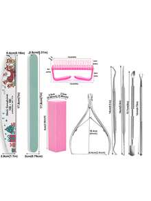 12pcs Nail Art Tool Set 100/180 Grit Nail File, Polishing Strip, Cuticle Nipper, Cuticle Pusher, Cleaning Brush, Christmas Manicure Kit - Multicolor - View 2