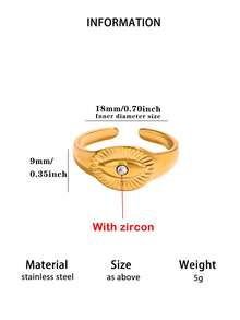 1pc European And American Fashionable Gold Stainless Steel Open Eye Ring For Men And Women - Yellow Gold - View 9