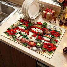 1pc Dish Drying Mat, Coffee Machine Mat, Christmas Snowman Pattern Dish Drying Mat, Christmas Theme Decorative Mat, Absorbent Table Protector Christmas Table Mat, Kitchen Dining Drainage Mat, Multi-Purpose Drying Mat, Home Gift, Desktop Decoration - XYLSD-1123 - View 6