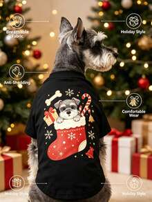1pc Christmas Print Pet Tank Vest, Breathable Anti‑Shedding Lightweight Comfortable Pet Clothes For Small Dogs & Cats - Multicolor - View 6